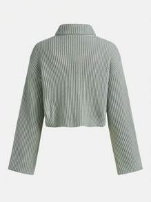 Teen Girl Drop Shoulder Ribbed Knit Sweater - Mint Green - View 2
