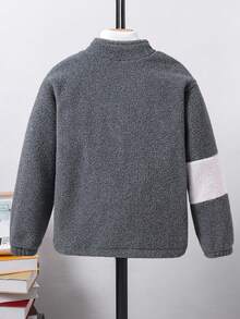 Tween Boy 1pc Letter Patched Flap Pocket Zip Up Teddy Coat - Multicolor - View 2