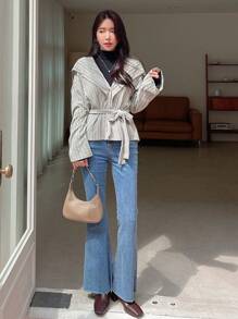 DAZY Chaqueta con capucha y cinturón de hombros caídos, ropa de otoño