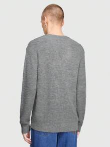 ROMWE MEN Grunge Punk Guys Cut Out Ripped Drop Shoulder Sweater Without Scarf - Grey - View 8