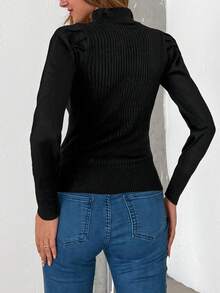 SHEIN Cottnline Cut Out Front Mock Neck Sweater - Black - View 2