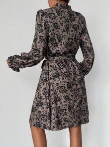 EURMUSE Women's Floral Print Mandarin Collar Long Sleeve Casual Fashion Dress - Multicolor - View 2