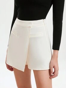 SHEIN BIZwear Solid Wrap Front Skort - White - View 5