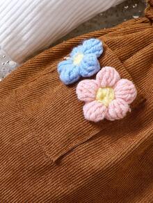 Baby Girl Mock Neck Tee & Floral Embroidery Overall Dress & Hat - Brown - View 7