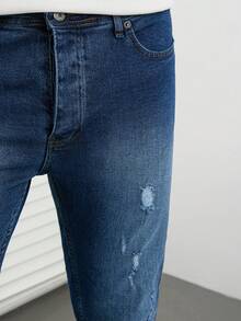 RueChic Men Ripped Skinny Jeans - Dark Wash - View 6