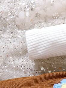 Baby Girl Mock Neck Tee & Floral Embroidery Overall Dress & Hat - Brown - View 8