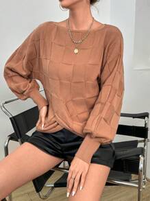 SHEIN Essnce Solid Batwing Sleeve Sweater - Khaki - View 1