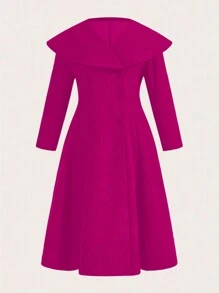 SHEIN Clasi Plus Solid Double Breasted Overcoat - Hot Pink - View 2