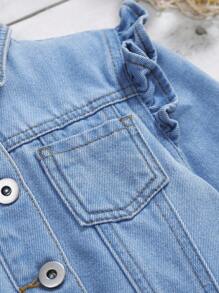 Young Girl Frill Trim Denim Jacket & Ruffle Hem Skirt - Medium Wash - View 3