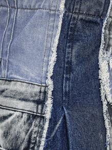 Denimoi Jeans de pierna ancha con cintura alta, bolsillos sesgados y bloques de color apilados - Azul - Ver 7