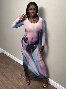 Slaydiva Tie Dye Mesh Bodycon Dress - Multicolor - View 4