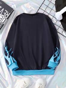 SHEIN Tween Girl Fire Print Sweatshirt - Black - View 2