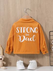 SHEIN 男嬰字母圖案前紐扣保暖上衣 - 黃色 - 查看 1