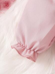 女嬰荷葉邊前蝴蝶結襯衫 - 粉色 - 查看 6