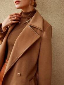 MOTF PREMIUM BELTED WOOL-BLEND COAT - Brown - View 5