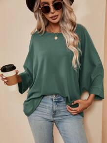 SHEIN LUNE Solid Batwing Sleeve Tee