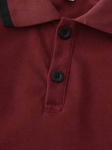 SHEIN Young Boy Contrast Trim Polo Shirt - Burgundy - View 6