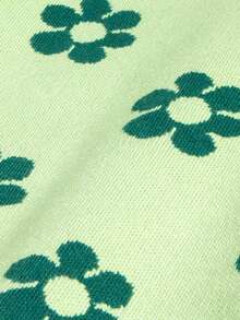 SHEIN Young Girl Floral Pattern Button Front Cardigan - Green - View 7