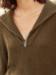 SHEIN Frenchy Suéter con hombros caídos y cuello marinero - Verde militar - Ver 7