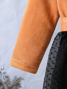 SHEIN Young Girl Contrast Mesh Hem Zip Detail Belted Dress - Multicolor - View 4