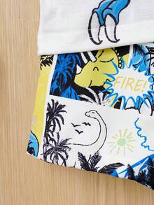 SHEIN Baby Boy Dinosaur Print Tee & Shorts - Blue - View 5