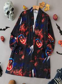 SHEIN LUNE Plus Halloween Print Open Front Coat Fall Winter Cloth For Women Autumn - Multicolor - View 1