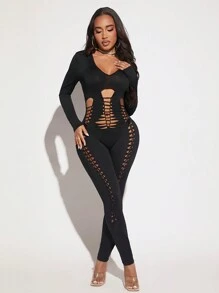 SHEIN SXY Cut Out Unitard Jumpsuit - Black - View 4