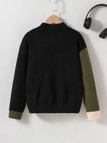 SHEIN Cậu bé Tween Khối màu Cổ giả Thả vai Áo len - Nhiều màu - Xem 2