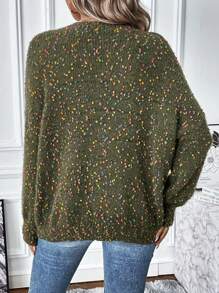 SHEIN LUNE Suéter de hombros caídos de punto de palomitas de maíz - Verde Oscuro - Ver 2