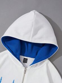 SHEIN EZwear 萬聖節1入組骷髏手掌圖案拉鏈開襟落肩袖連帽衫 - 白色 - 查看 4