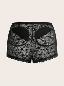 大碼撞色蕾絲內褲 - 黑色 - 查看 2