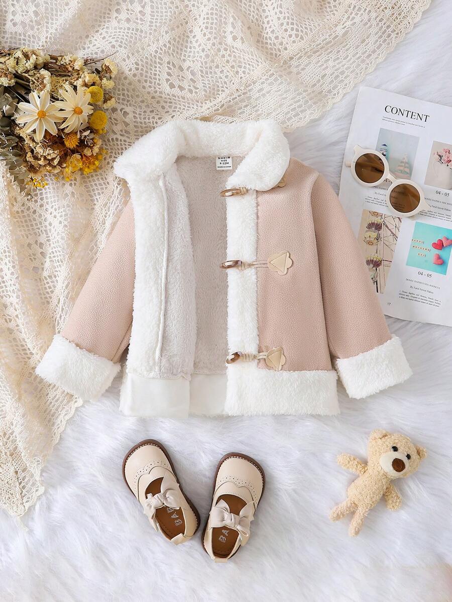Baby Girl Brog Collar Button Front Coat - Khaki - View 1