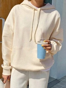 DAZY Kangaroo Pocket Drop Shoulder Drawstring Hoodie - Apricot - View 6