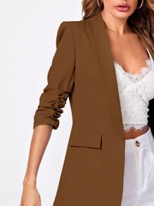 SHEIN LUNE 女士时尚春季经典咖啡棕色西装外套，适合秋冬季日常通勤，休闲百搭 - 咖啡棕 - 查看 5