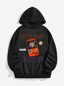 青少年男孩標語圖案連帽衫