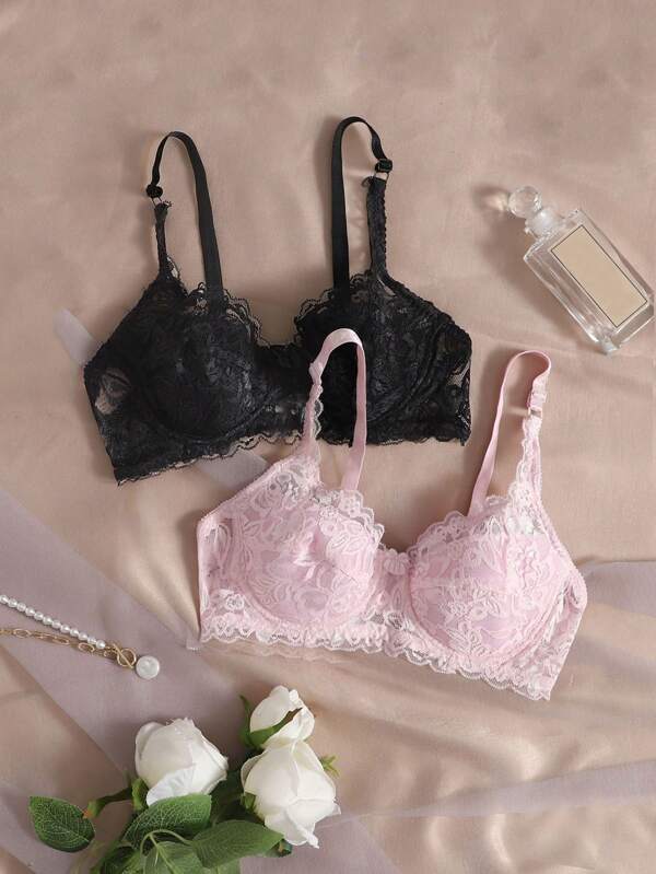 Snug Zone 2pcs Floral Lace Underwire Sexy Lingerie Bra