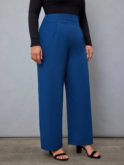 RueChic Plus Solid High Waist Wide Leg Pants