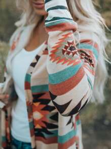 Acelitt 大码几何图案落肩开衫 - 彩色 - 查看 5