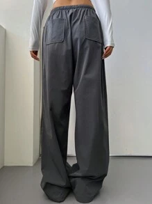 DAZY Drawstring Waist Wide Leg Pants Baggy Pants - Grey - View 3