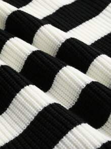 DAZY Vestido de suéter con hombros caídos y estampado de rayas, ropa de mujer de otoño - Blanco y Negro - Ver 7