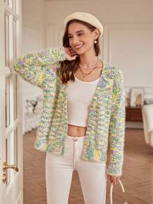 SHEIN Frenchy Space Dye Drop Shoulder Cardigan - Multicolor - View 4