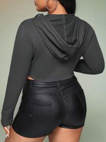 SHEIN ICON Plus Size Zip Up Drawstring Sweatshirt - Grey - View 2