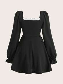 ROMWE PUNK Colorblock Lace Up Ruched Bust Milkmaid Dress - Black - View 2