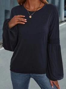 SHEIN Essnce Solid Lantern Sleeve Tee - Blue - View 5