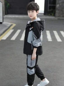 Set jachetă și pantaloni de sport Tween Boys Letter Graphic Colorblock