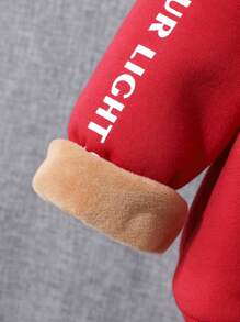 SHEIN Baby Boy Slogan Graphic Thermal Lined Hoodie & Sweatpants - Burgundy - View 7
