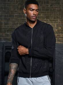 Manfinity Sport Corelite Chaqueta bomber con cremallera y estampado de camuflaje para hombres, chaqueta deportiva para entrenamiento - Negro - Ver 5