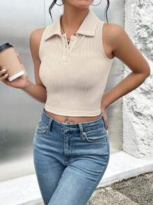 SHEIN Essnce Top tank crop de cuello polo - Albaricoque - Ver 1