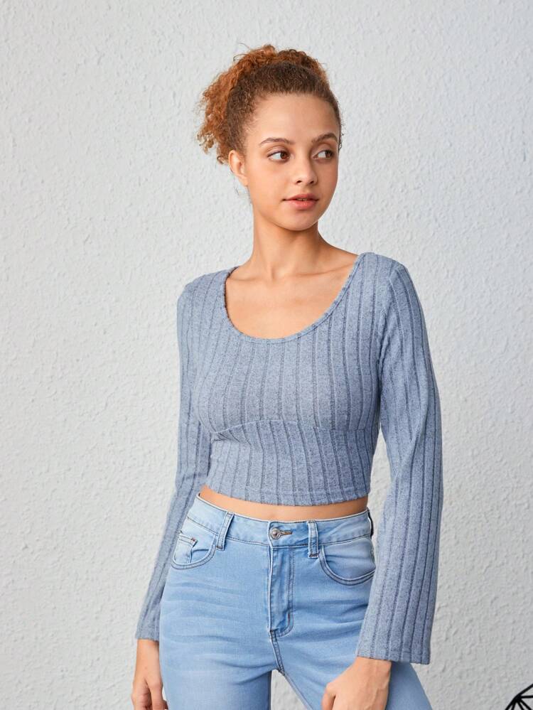 Teen Girl Scoop Neck Rib-knit Crop Tee