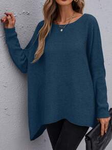 SHEIN Essnce Jersey unicolor de manga murciélago - Neblina azul - Ver 3